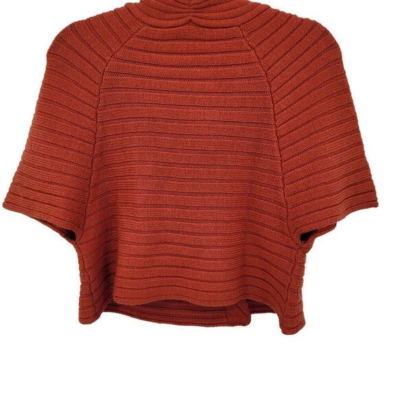 Moth Rust Wool Ribbed Knit Poncho L High Collar Button Cardigan Sweater Cape - Picture 11 of 12